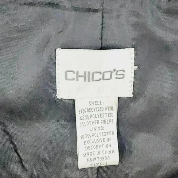 Chico's Wool Blend Mock neck Women's Blazer 1/8 Black/ Gray 3487C - Picture 5 of 8